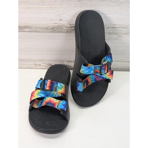 Chaco Shoes Womens Size 8 Black Tie Dye Adjustable Slide Sandals Outdoor Summer - Picture 1 of 8